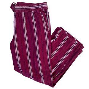 Old Navy Maroon and White Striped Linen Wide Leg Drawstring Lounge Pants